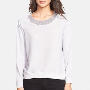 Olivia Moon Beaded Neck Mixed Media Top Sz M